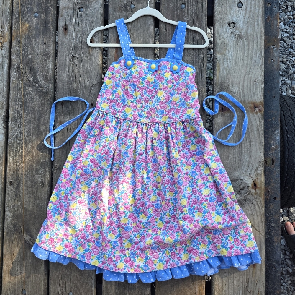 Vintage Rare Editions Floral Kids Dress with Blue Highlights